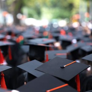 square image of graduation caps